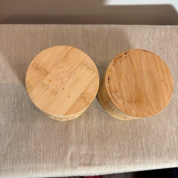RAE DUNN Salt and Pepper Carved into the  Bamboo Cellars Containers - Picture 2 of 8